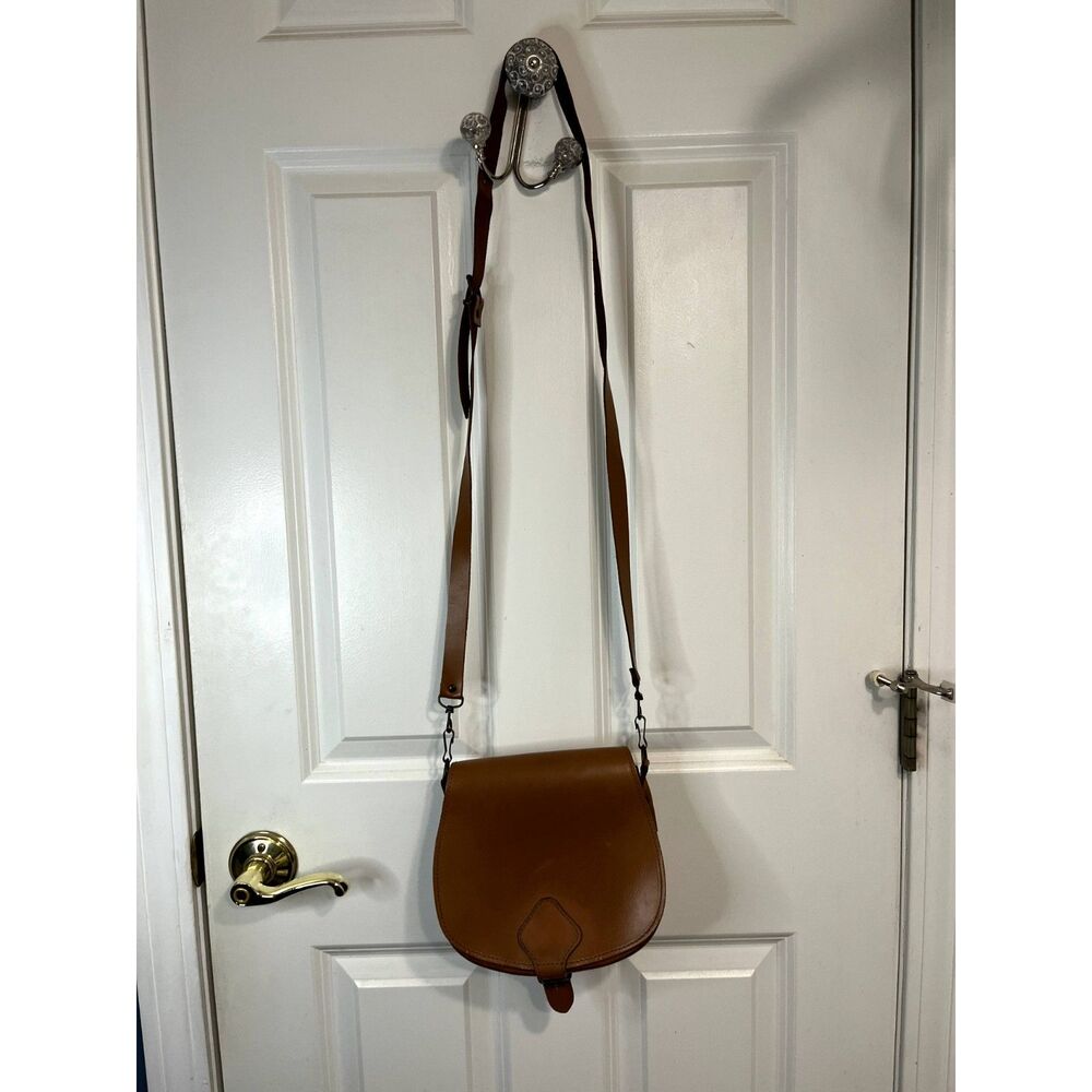 Brown Small Leather Crossbody Saddle Bag Made in Greece - Picture 3 of 8